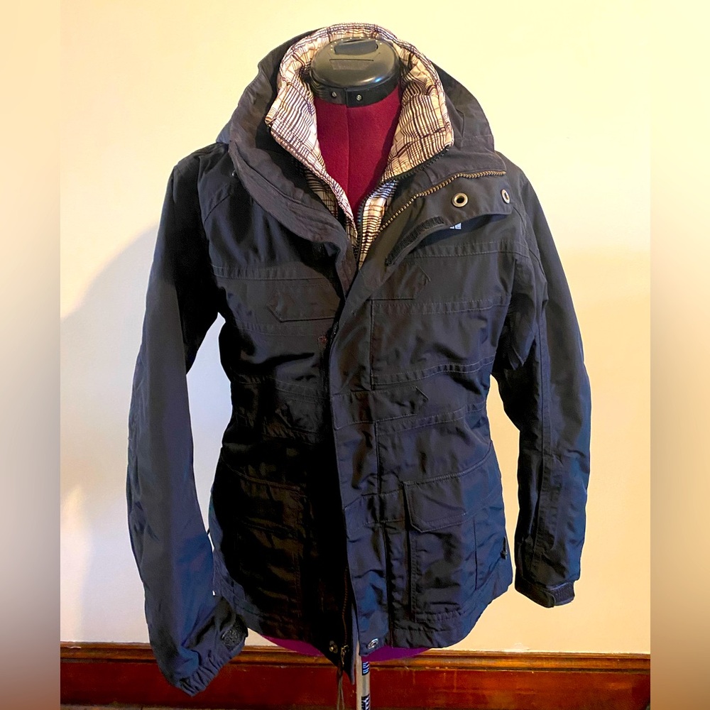 The North Face 2-In-1 Hooded Weatherproof Black and Plaid Jacket